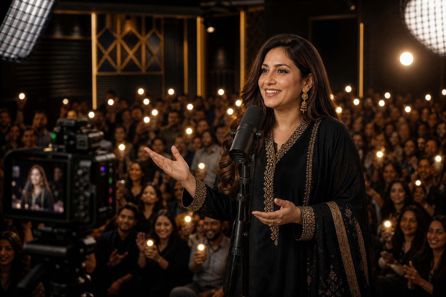 Professional female live host with a large audience